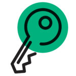 an icon of a key with a green circle