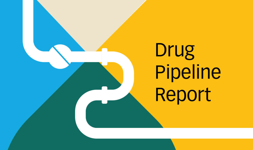 Blog image with "Drug Pipeline Report" and a pipeline with a pill on to allude to a "drug pipeline."