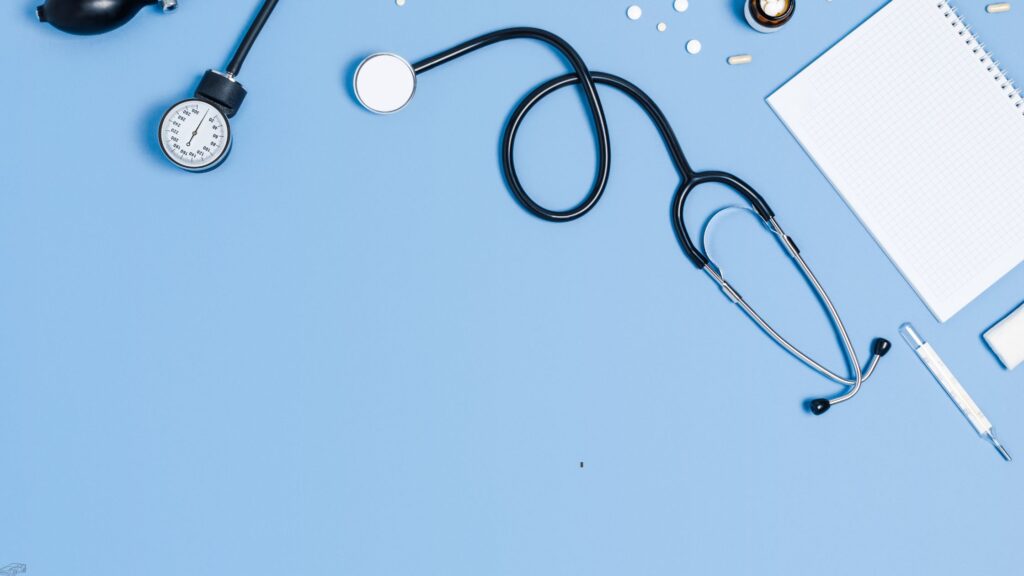 Clean image of medical supplies on a blue background